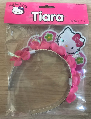 Hello Kitty Birthday Girl Party Tiara Silver & Pink with Pink Flowers