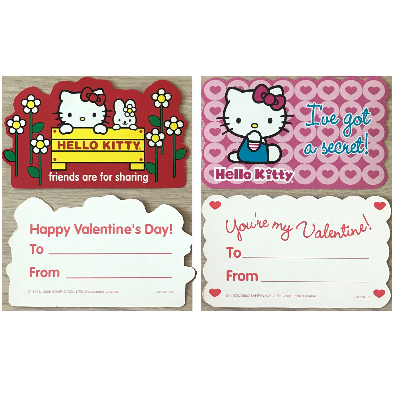 Vintage 2000 Die Cut Hello Kitty Valentines Valentine Card Set of
