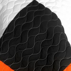 Geometric Orange Black Green Patchwork Teen Bedding Full/Queen Quilt Set - Detail