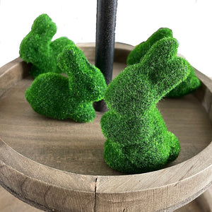 Mini Green Moss Spring Easter Bunny Decor Set of 3 - Tier Tray Craft Decorations