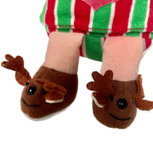 Vintage Ziggy Christmas Elf Reindeer Slippers Plush Rag Doll I LOVE YOU 7" 1988 Collectible Tom Wilson Soft Plush Stuffed Toy Red Green Striped Top & Santa Hat