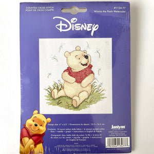 Disney Winnie The Pooh Watercolor Collection Counted Cross Stitch Kits Set of 4 - Pooh Bear, Piglet, Eeyore, Tigger - Vintage 2005