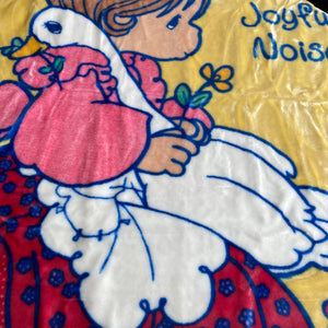 Vintage New Precious Moments Baby Toddler Little Girl with Goose Blanket 'Make a Joyful Noise' Classic Luxury Royal Plush Raschel  Thick Velvet Velour Minky Throw 50" x 60"