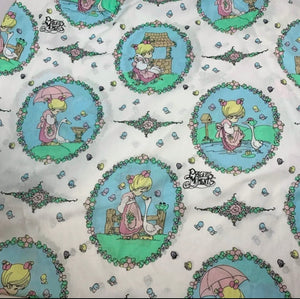 New Vintage Precious Moments Floral Full Size Bedding Sheet Set Girl with Goose Make a Joyful Noise RARE