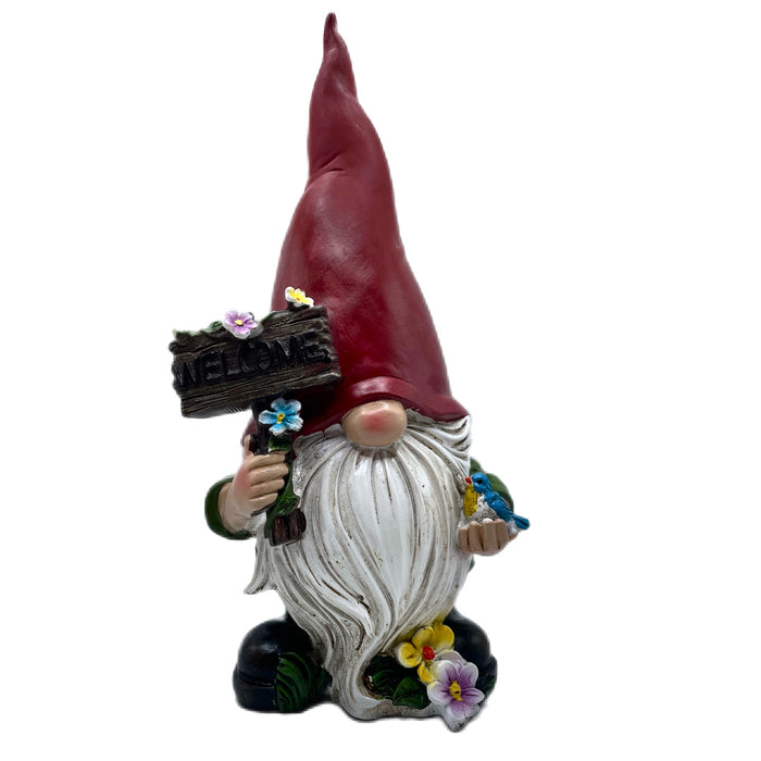 Red Hat Resin 9" Welcome Sign Gnome Figurine Statue Home & Garden Decor Carved Look