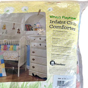 NEW Vintage Little Suzy's Zoo Witzy's Playtime 4 PC Nursery Crib Bedding Set Baby Blanket Comforter & Wall Art - Duck Bear Giraffe Bunny Animals 1999