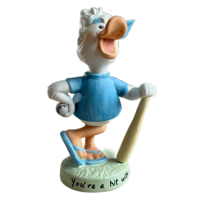 Vintage Suzy's Zoo Jack Quacker Baseball Player 4" Porcelain Statue Ceramic Figurine Suzy Spafford Collectible New