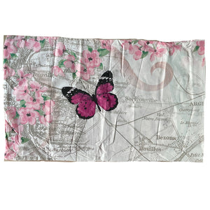 Pink Romantic Paris Map Pillowcase Pink Flowers Purple Butterfly