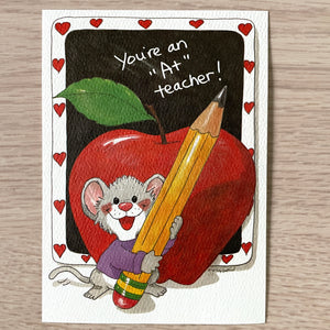 Vintage Suzy's Zoo Teacher Valentine Card Mouse Red Apple A+ Teacher