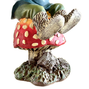 Classic Forest Garden Gnome Rien Playing Flute on a Mushroom 8" Statue Resin New Vintage Collectible Figurine by Rien Poortvliet The Netherlands