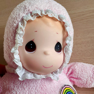 Vintage Precious Moments 12" or 18” Large Infant Rainbow Doll Pink or Blue Terry Cloth Rubber Face & Hands Lovey Baby Girl Collectible Plush Beanbag Stuffed My First Toy 2001
