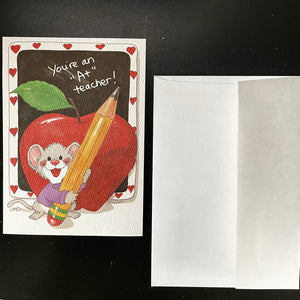 Vintage Suzy's Zoo Teacher Valentine Card Mouse Red Apple A+ Teacher