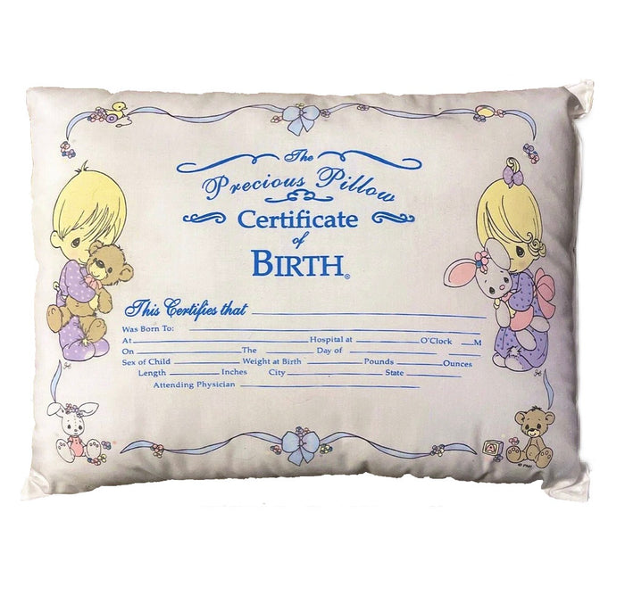 New Precious Moments Keepsake Baby Birth Certificate Pillow 9" x 12" - Baby Shower Gift Vintage 2000s