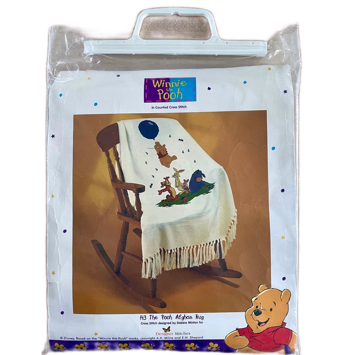 Vintage New Rare Disney Winnie The Pooh Bear With Floating Balloon & Friends Keepsake Baby Toddler Crib Blanket Quilt Afghan Rug Throw Counted Cross Stitch Kit or PDF Chart Pattern Instructions by Designer Stitches