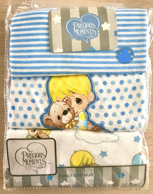 Precious Moments 3pc Blue Baby Boy Onesies One-Piece Creeper Bodysuit Underwear Shirt 6-9 Months 3-Pack Layette Clothing Gift Set Baby Shower