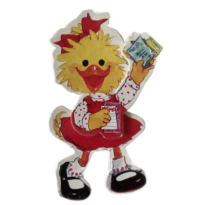 New Vintage Suzy's Zoo Suzy Ducken Holding Memo Note Pads Layered Cardboard 3D Fridge Magnet 1990's
