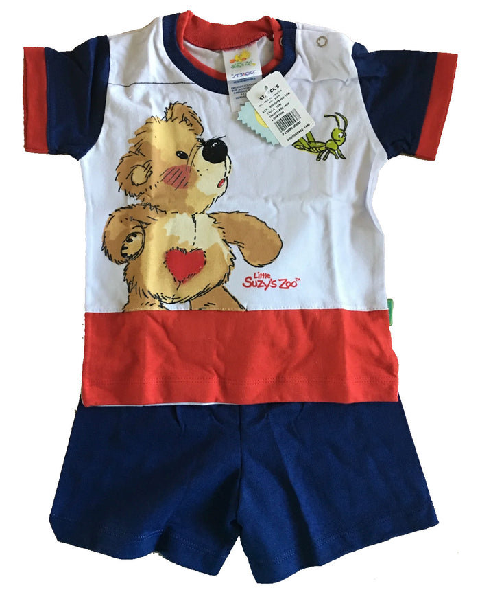 New Little Suzy's Zoo Boof Bear 2-Piece Outfit T-Shirt & Shorts Baby Boy / Toddler Red Navy White Vintage
