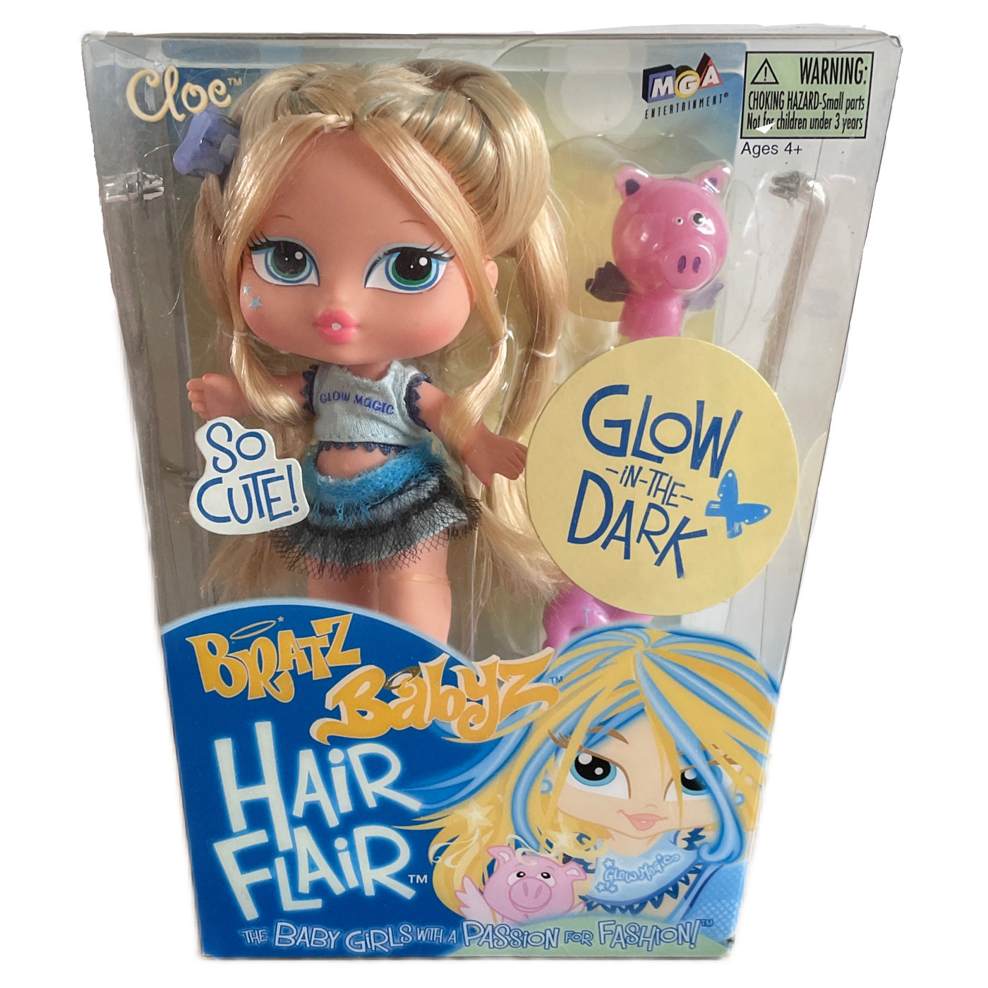 Bratz Babyz Doll Cloe Glow In The Dark Hair Flair 5 with Pet Pig