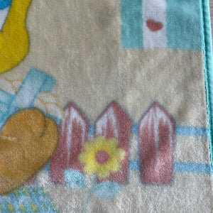 Vintage Baby Looney Tunes Tweety Bird Baby Fleece Plush Crib Blanket 26" x 35" Picnic & Butterflies Yellow Aqua Azure Blue