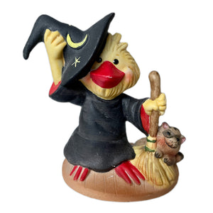 Vintage Suzy’s Zoo Suzy Ducken Halloween Witch with Raccoon Collectible Porcelain Bisque Figurine Statue by Suzy Spafford Enesco 1980