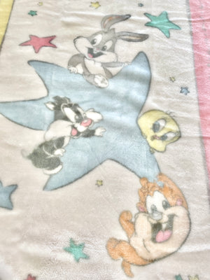 NEW Vintage Baby Looney Tunes Flying Star Baby Blanket Luxury High Pile Plush Fleece Crib Throw 30" x 43"