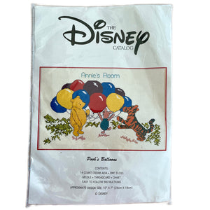 Vintage Classic Winnie The Pooh Bear 'Pooh's Balloons' Counted Cross Stitch Kit or PDF Chart Pattern Instructions Pooh Piglet, Tigger Walt Disney Catalog 14091 Nursery or Child's Room Personalized