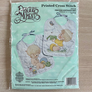 Precious Moments 2pc Baby Bib Set Stamped Counted Cross Stitch Kit or PDF Pattern Chart Instructions 'Precious Keepsakes' Instructions