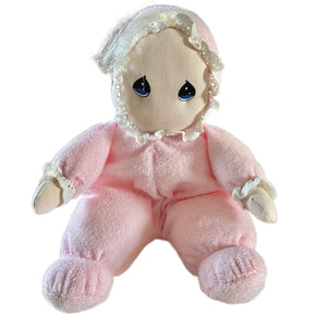New Vintage Precious Moments Terry Cloth Baby Doll 1995 Dakin by Applause or 1997 Avon Lovey Pink Girl Collectible Plush Beanbag Stuffed Toy 10"