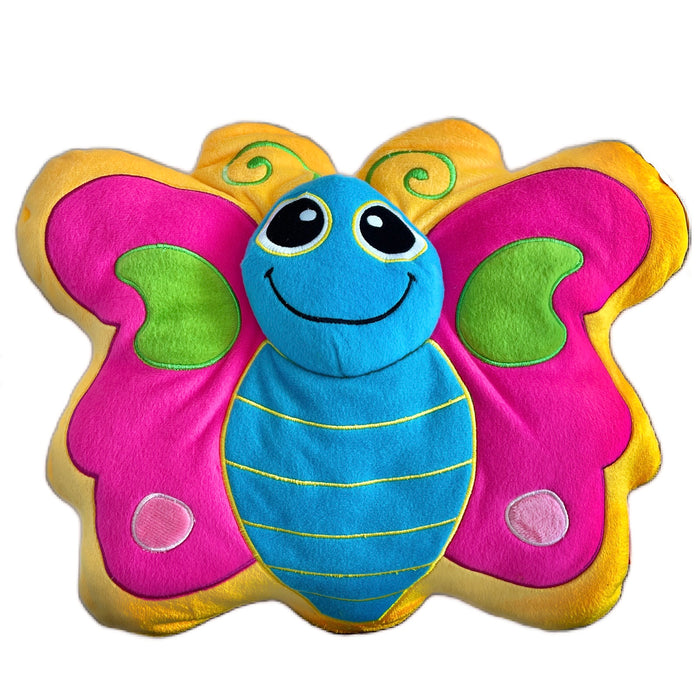 Almohada decorativa de felpa con forma de mariposa amarilla, rosa y azul, de 14 x 12 pulgadas, linda mariposa sonriente, decoración para dormitorio de niñas