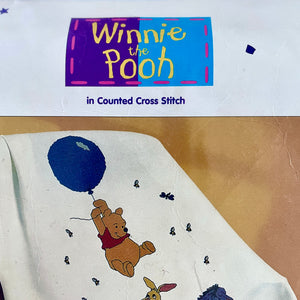 Vintage New Rare Disney Winnie The Pooh Bear With Floating Balloon & Friends Keepsake Baby Toddler Crib Blanket Quilt Afghan Rug Throw Counted Cross Stitch Kit or PDF Chart Pattern Instructions Debbie Minton by Designer Stitches