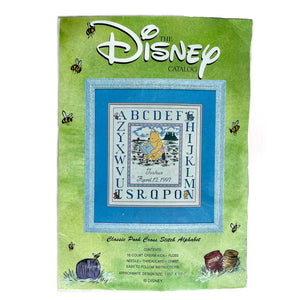 Vintage Disney Classic Winnie The Pooh & Piglet Alphabet Counted Cross Stitch Kit or PDF Pattern Chart Instructions Keepsake Baby Birth Announcement Record Sampler 1997