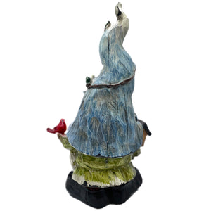 Blue Hat Resin 9" Woodland Gnome With Birdhouse & Red Bird Figurine Statue Home & Garden Decor Wood-Carved Distressed Farmhouse Look