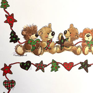 Suzy's Zoo Five Christmas Bears Printable Computer Stationery Paper Party Invitation or Greeting Card - 8 1/2" x 5 1/2"