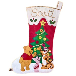 Disney Winnie The Pooh Piglet Tigger Christmas Tree 17" Christmas Felt Stocking Kit with Sequins, Beads, Embroidery Vintage Rare Personalized DIY Craft Sears
