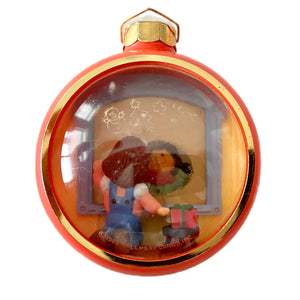 Vintage Christmas Window Scene Toyshop Ornament 1984 Hallmark Cards Girls with Presents Holiday Friendship Series Orange & Gold