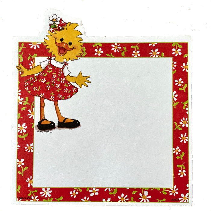 Suzy's Zoo Suzy Ducken Red Border Daisies Die Cut Single Stationery Memo Note Sheet 5.5" x 6.5"