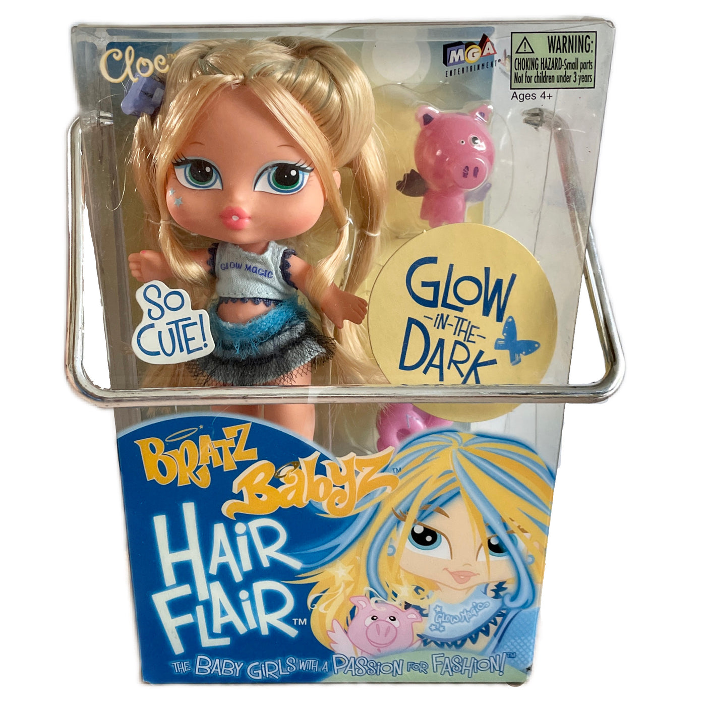 Bratz Babyz Doll Cloe Glow In The Dark Hair Flair 5 with Pet Pig Girl –