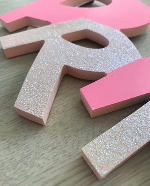 Pink Princess Letters Word 19" Wooden Hanging Sign with Glitter Door or Wall Art Girl's Room Crown w/Heart