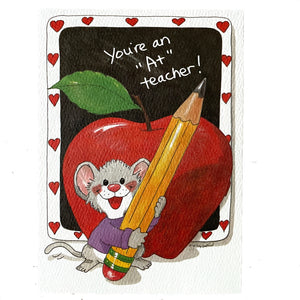 Vintage Suzy's Zoo Teacher Valentine Card Mouse Red Apple A+ Teacher