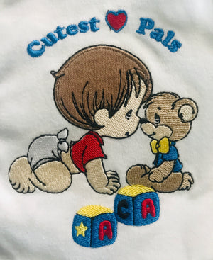 Precious Moments Sleep & Play Baby Boy Clothing Embroidered One-Piece Outfit Snap-Up Footed Romper Sleepsuit 0-3 M 'Cutest Pals' Boy with a Bear