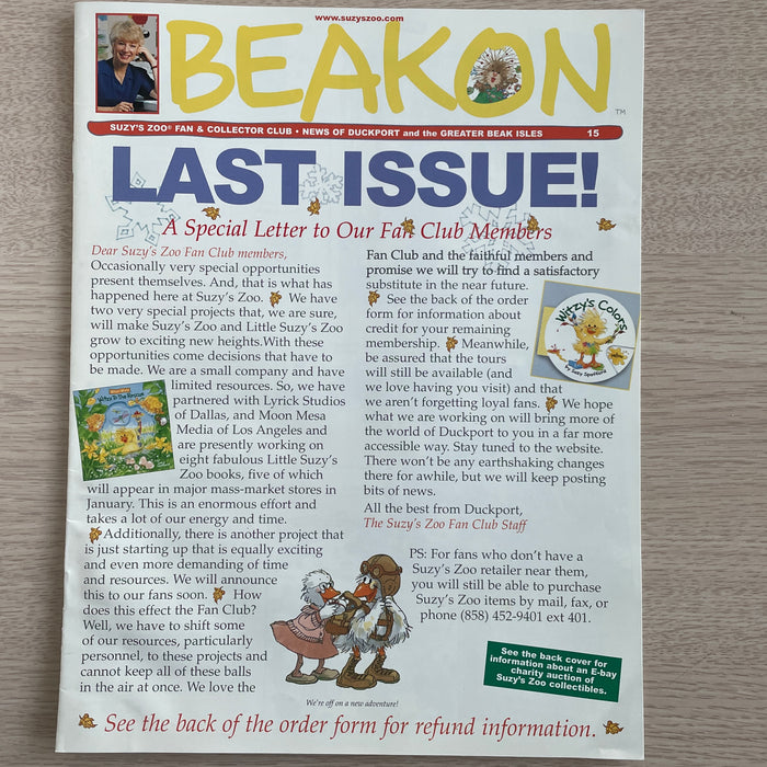 Vintage Suzy's Zoo Fan & Collector Club Magazine Issue - Beakon 15 Last Issue - News of Duckport and the Greater Beak Isles