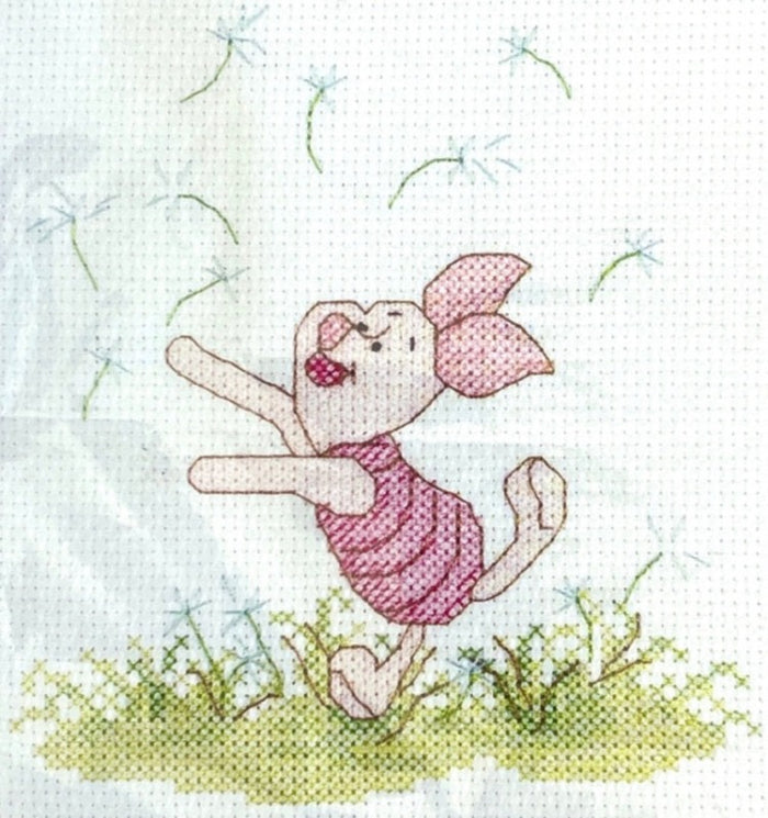 Kit de point de croix compté aquarelle Disney Winnie l'ourson Porcinet ou modèle de tableau PDF Instructions 5" x 5,5"