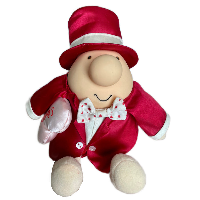 Vintage Valentine Red Tuxedo Ziggy Plush Rag 7" Stuffed Soft Doll with Pink Heart Pillow 'I Love You' 1987 Collectible Toy