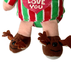 Vintage Ziggy Christmas Elf Slippers Plush Rag Doll I LOVE YOU 7" 1988 Collectible Tom Wilson Soft Plush Stuffed Toy Red Green Striped Top & Santa Hat