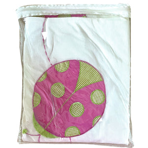 Modern Ruffled Pink Green Ladybug Ruffled Cotton Window Valance Embroidered Lined Kid Girl 18 x 70"