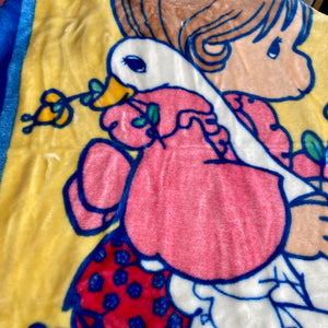 New Precious Moments Baby Toddler Little Girl with Goose Blanket 'Make a Joyful Noise' Classic Luxury Royal Plush Raschel  Thick Velvet Velour Minky Throw 50" x 60"