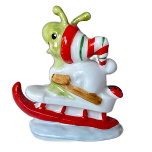 Vintage Suzy’s Zoo Christmas Snail Porcelain Figurine Collectible Statue by Suzy Spafford Enesco Rare 1978