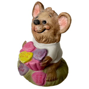 Vintage Suzy’s Zoo Mouse with Valentine Candy Hearts Collectible Figurine Statue by Suzy Spafford Enesco 1979