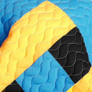 Blue Black White & Yellow Geometric Teen Bedding Full/Queen Quilt Set - Detail