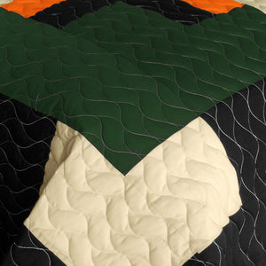 Black Tan Orange & Green Teen Bedding Full/Queen Quilt Set - Detail